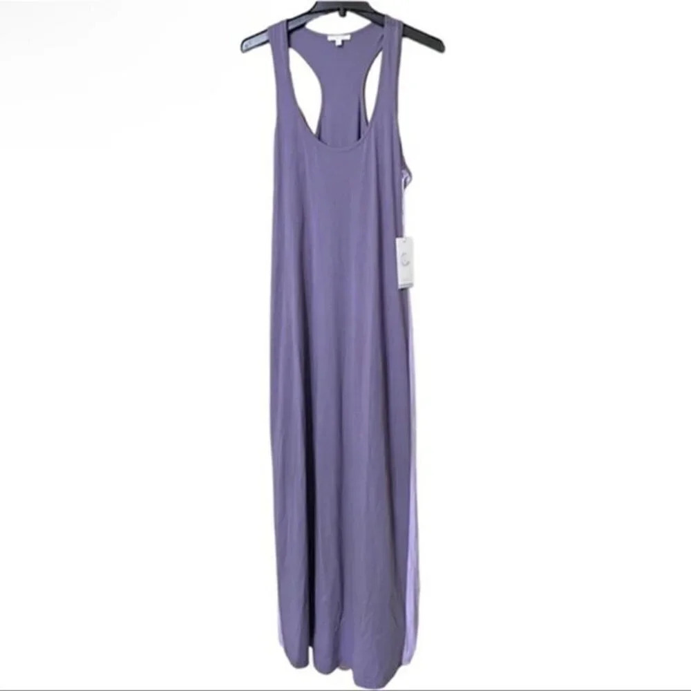 NWT Johnny Was Calme Two Tone Purple Stripe Racer Back Maxi Dress Sz M